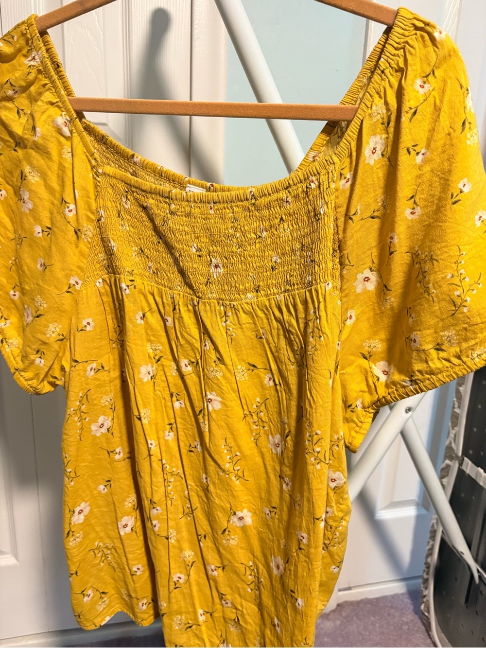 Old Navy Yellow Floral Smocked Square-Neck Womenβs Top Size XXL